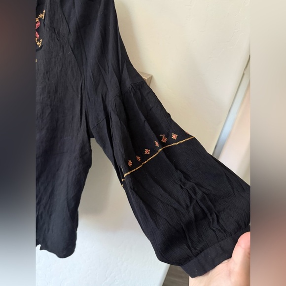 Blue Rain|Women’s Black Gauze Floral Embroidered Women's Top in Boho style•••L - Picture 5 of 10